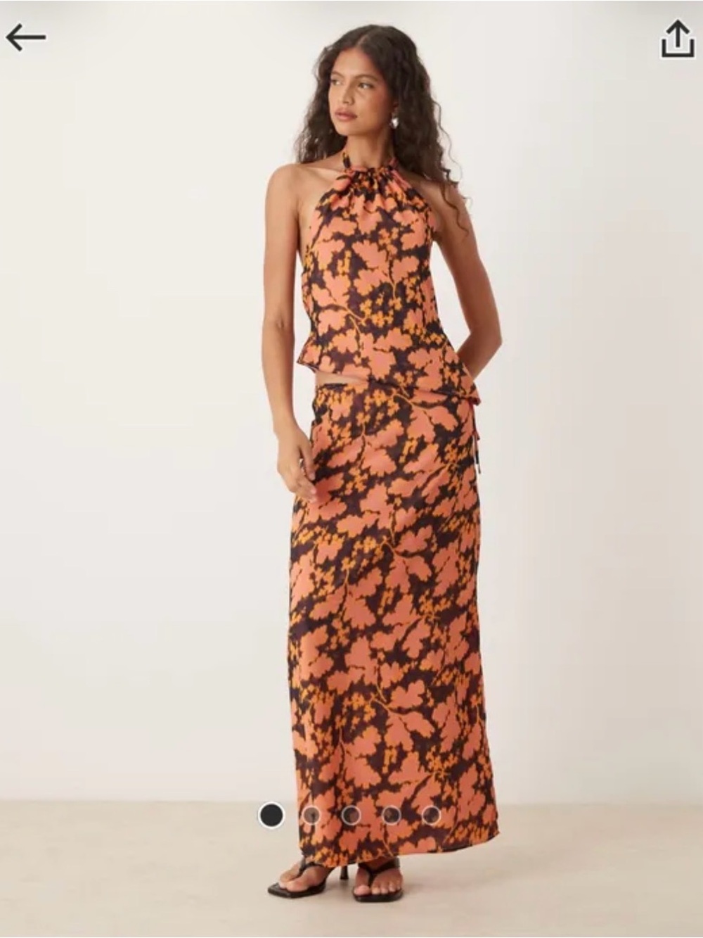 Motel Rocks Orange and Black Floral Halter Maxi Skirt Set